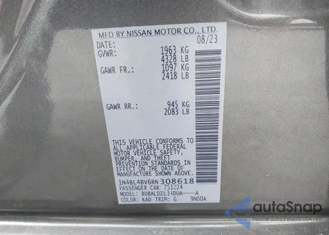 2024 Nissan Altima S Fwd from USA, damaged, VIN 1N4BL4BV6RN308618